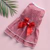 Plaid Printing Bow-knot Decor Apparel Two-legged Dog Costume Skirt Dress for Summer Pet Clothing