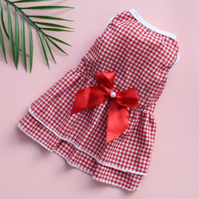 Plaid Printing Bow-knot Decor Apparel Two-legged Dog Costume Skirt Dress for Summer Pet Clothing