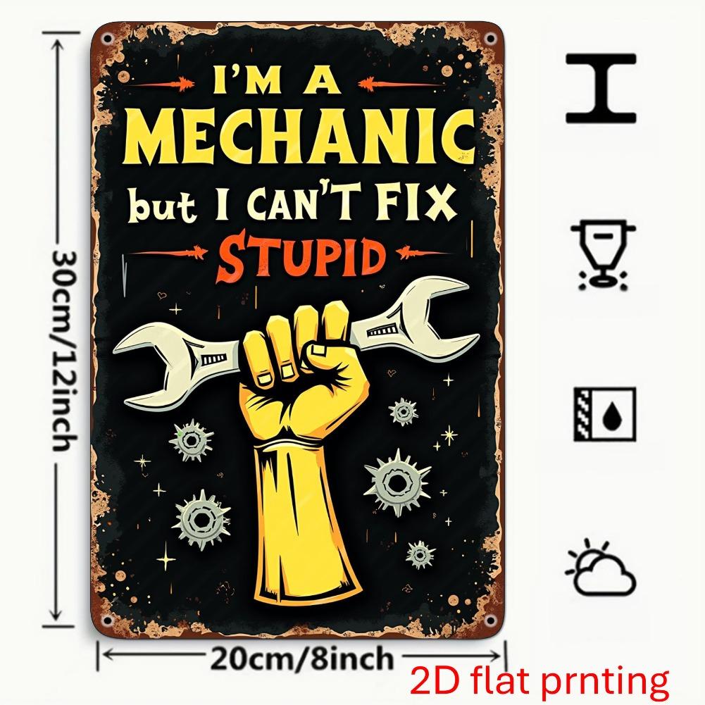 1pc 8x12" 2D Flat Printed Metal Sign - Vintage Worker & Tools Design, Gift for Car Enthusiasts Mechanics Humor Lovers
