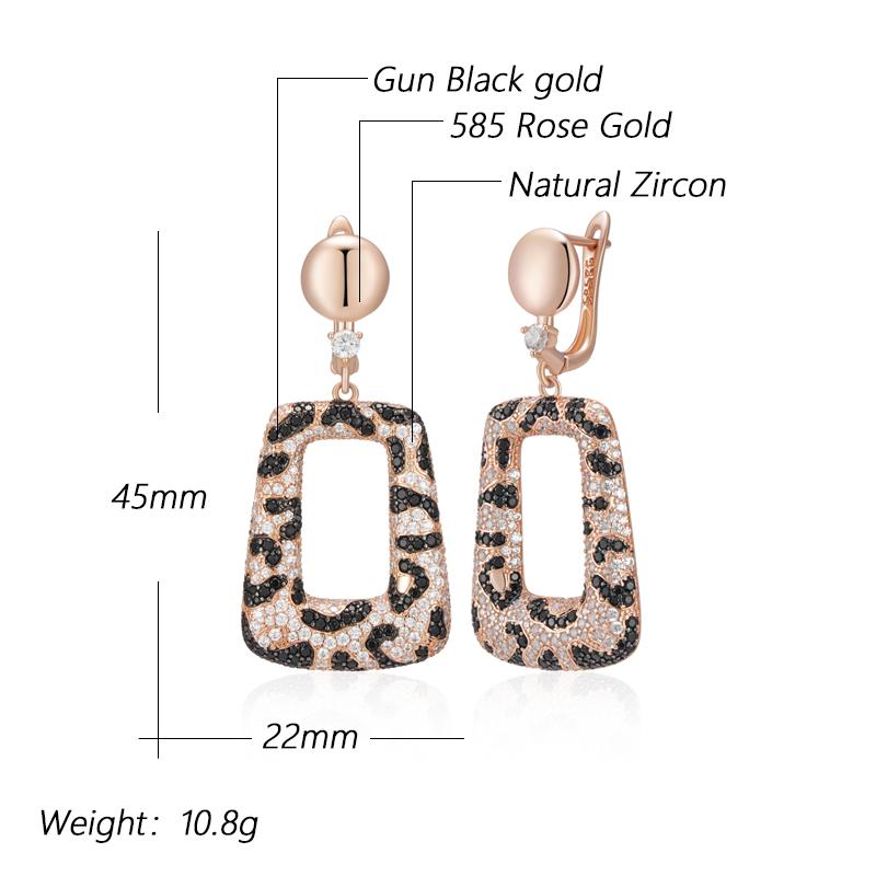 Shiny Natural Zircon Leopard Print Drop Earrings For Women Unique  Rose Gold And Black Plating Vintage Daily Jewelry