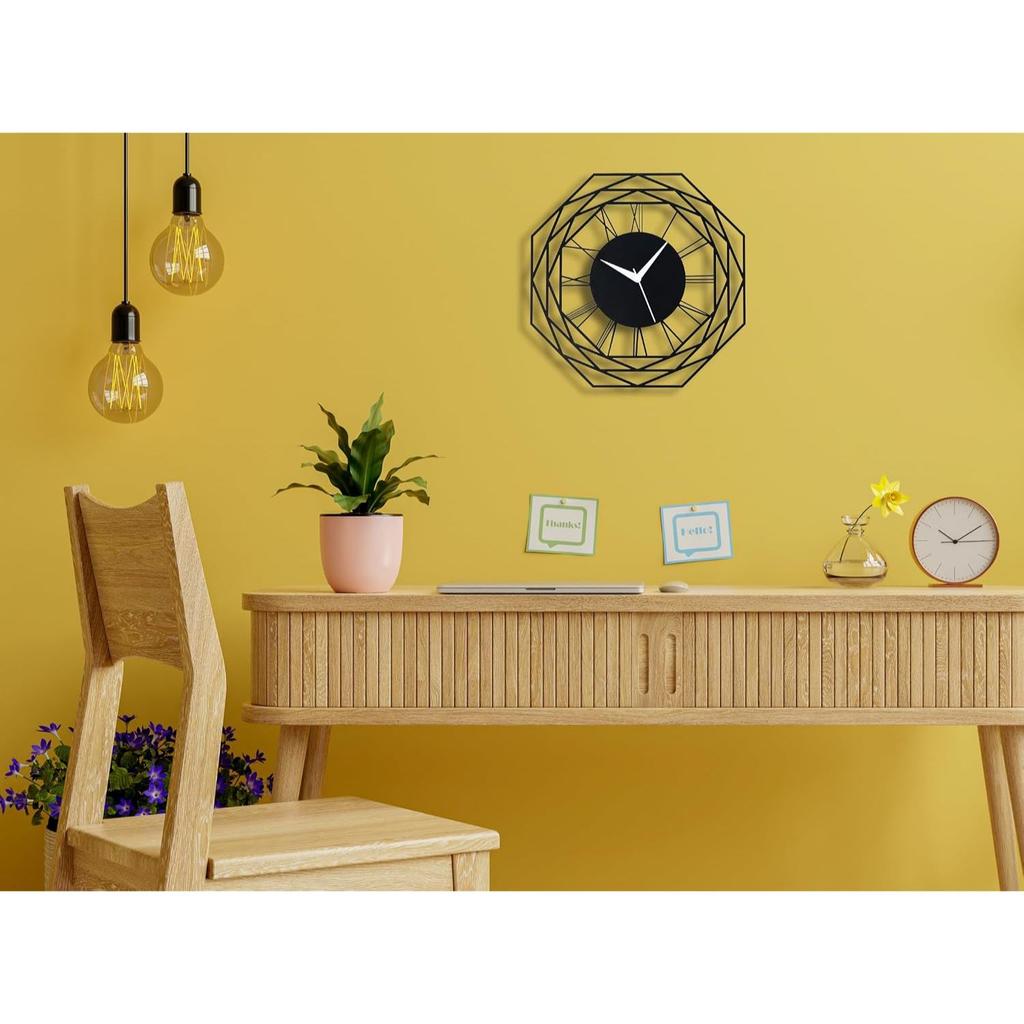 Luxurious Octagon Metallic Wall Clock for Home, Office, Living Room, Bedroom, Kids Room and Kitchen (35 x 35 cm) | Stylish Latest Home Decor