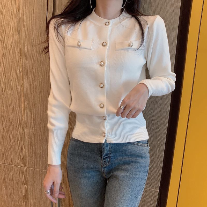 Xiaoxiang Style Knitted Cardigan Jacket Retro Short Fit Slimming Sweater Long Sleeved Top