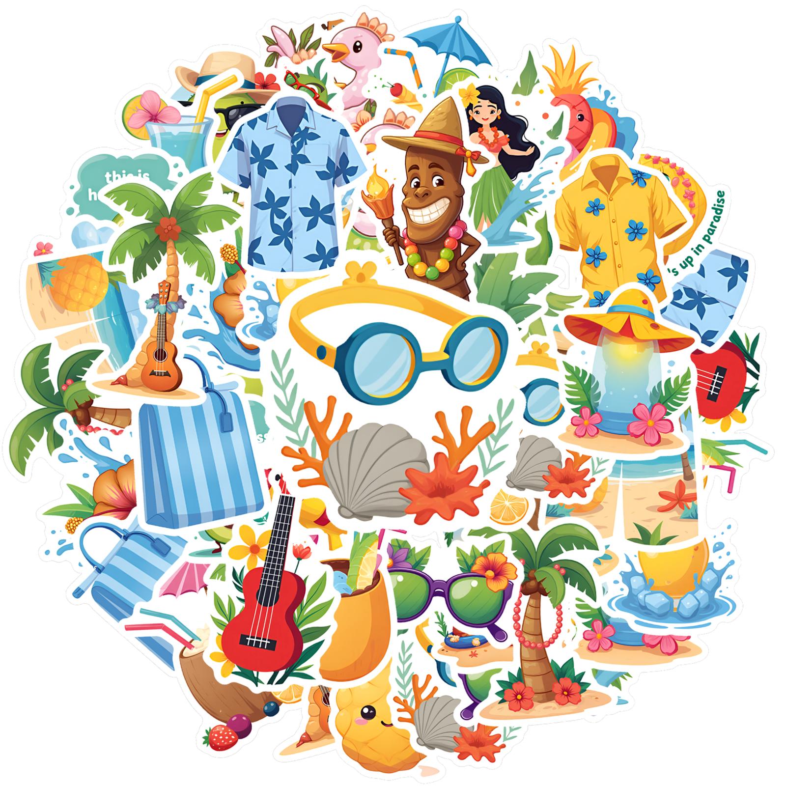 35pcs-50pcs Cheerful Fun Stickers Colorful Summer Stationery Stickers DIY Stickers For Laptop Luggage Scrapbook Diary