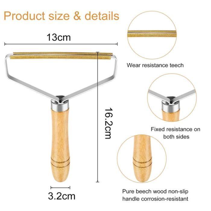 Pilling Remover, 2 Pieces Portable Lint Remover with Wooden Handle Manual Hair Remover Portable Lint Brush, (2