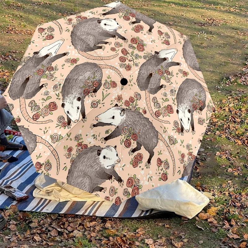 1PC Possums Flowers Umbrella-8-Rib Reinforced Portable Folding Travel Suitable for All Seasons Outdoor Daily Use -J0418