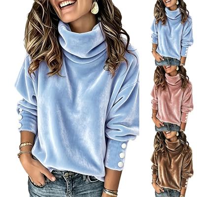Damen Sweatshirt Hoher Kragen Lockerer Schnitt Farbe Lässiger Pullover Top