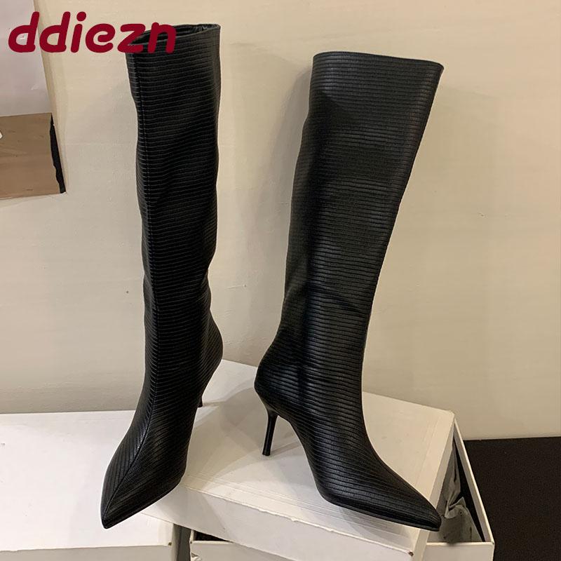 Fashion Fashion Pointed Toe Women Knee High Boots With Thin Heels Shoes Party Sexy Ladies Long Modern Boots Shoes Female Pumps  lady