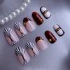 24-piece oval-shaped press-on nails in autumn and winter, ins-style coffee color with crocodile pattern