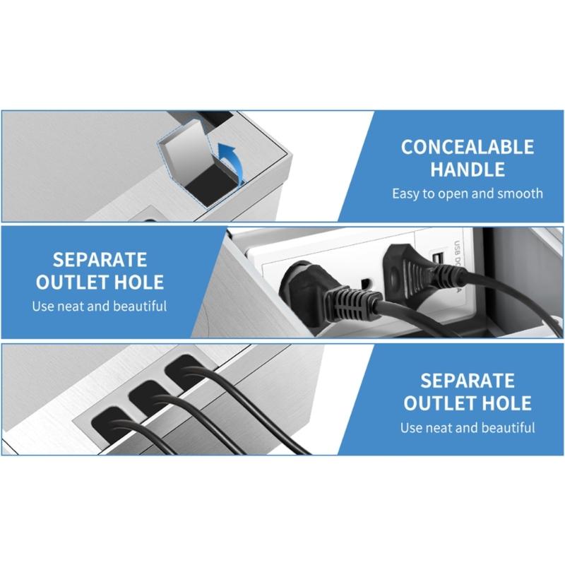 Waterproof Stainless Steel Marble Floor Socket Box Embedded Flat Thin Floor Socket with USB Port Concealed Socket