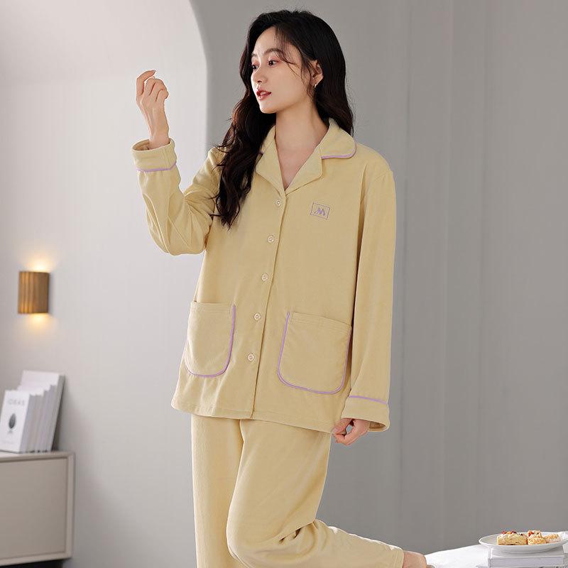 Pajamas Women'S Autumn And Winter Island Fleece Fleece Long-Sleeved Trousers Set Winter Coral Fleece Women'S Loungewear