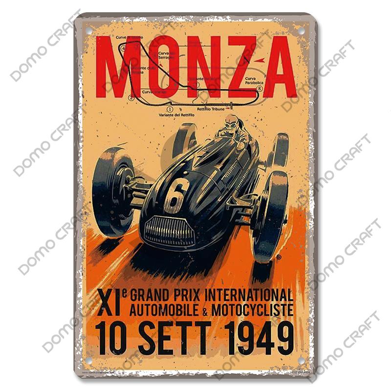 Racing Car Plaque Metal Tin Signs F1 Racetrack Vintage Metal Poster Wall Art Decor for Garage Racing Club Home