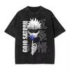 Hot Sale Vintage Washed T-shirt Satoru Gojo Jujutsu Kaisen Anime Graphic Tee Men Oversized Streetwear Short Sleeve Tops