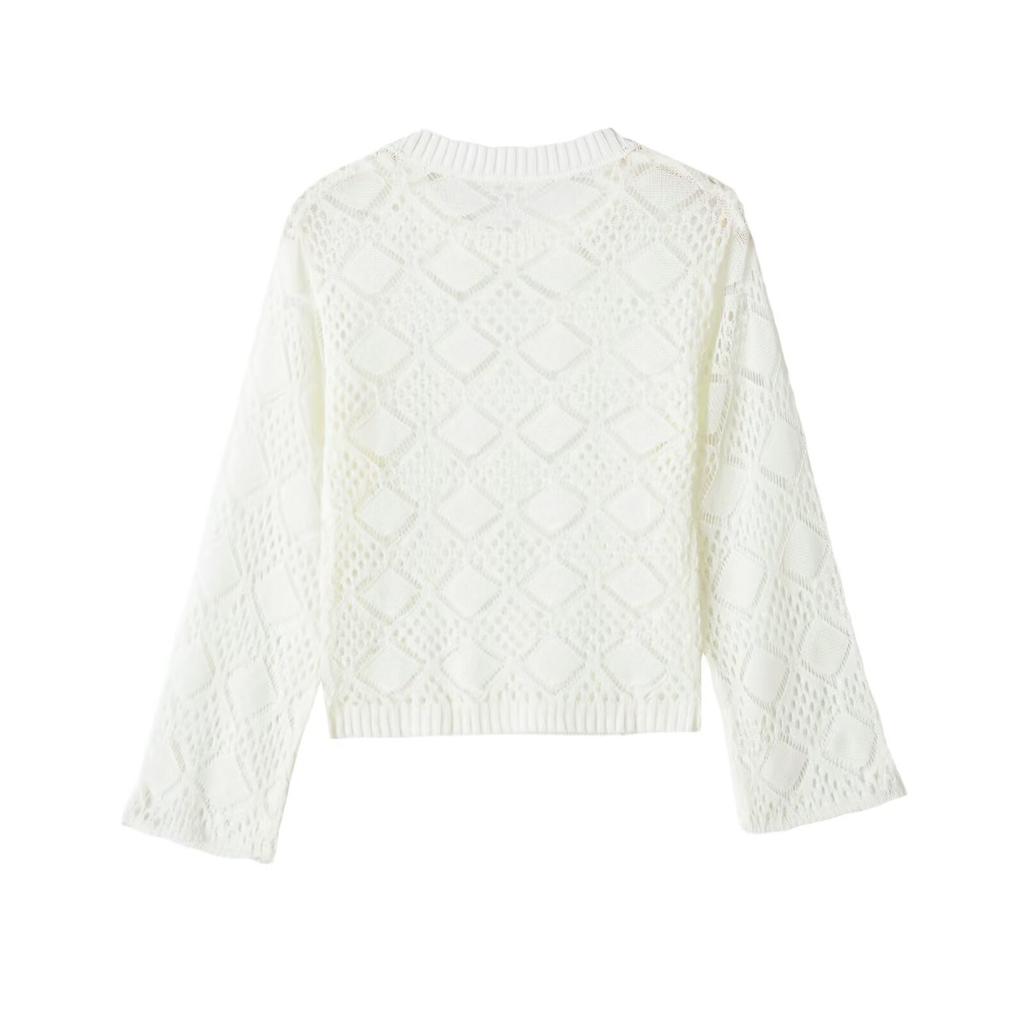 European and American style, new women's clothing, foreign style, long-sleeved round neck hollow knitted blouse 3921032