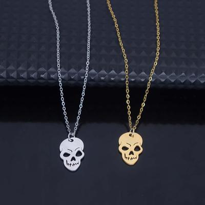 Modische Edelstahl Halloween Totenkopf Anhänger Halskette für Damen - Vielseitiger Schlüsselbein Kette Schmuck