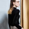 Sametová volánová blůza se stojáčkem - Dámská módní košile v evropském stylu na podzim/zimu