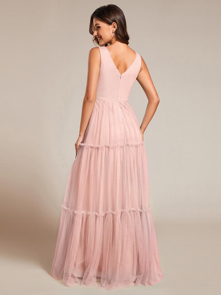 Ever-Pretty Damen Abendkleid, ärmellos, V-Ausschnitt, durchsichtig, mit Applikationen aus Tüll