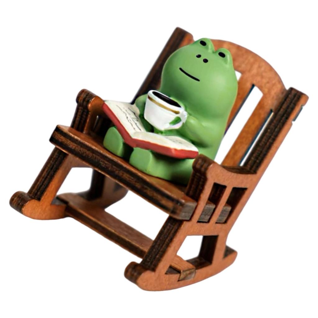 Coffee Frog with Rocking Chair Resin Figurine Miniature Desk Decors Ornament For Home Office Garden Landscape Decoration