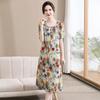 Chiffon V-neck Printed Dress for Women 2025 - Elegant Two-Piece Style for Middle-aged and Elderly Summer Fashion