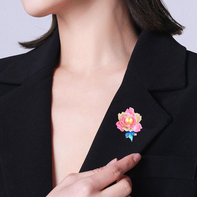 Peony Girl Fashionable and Elegant Enamel Oil Drop Flower Decoration Brooch