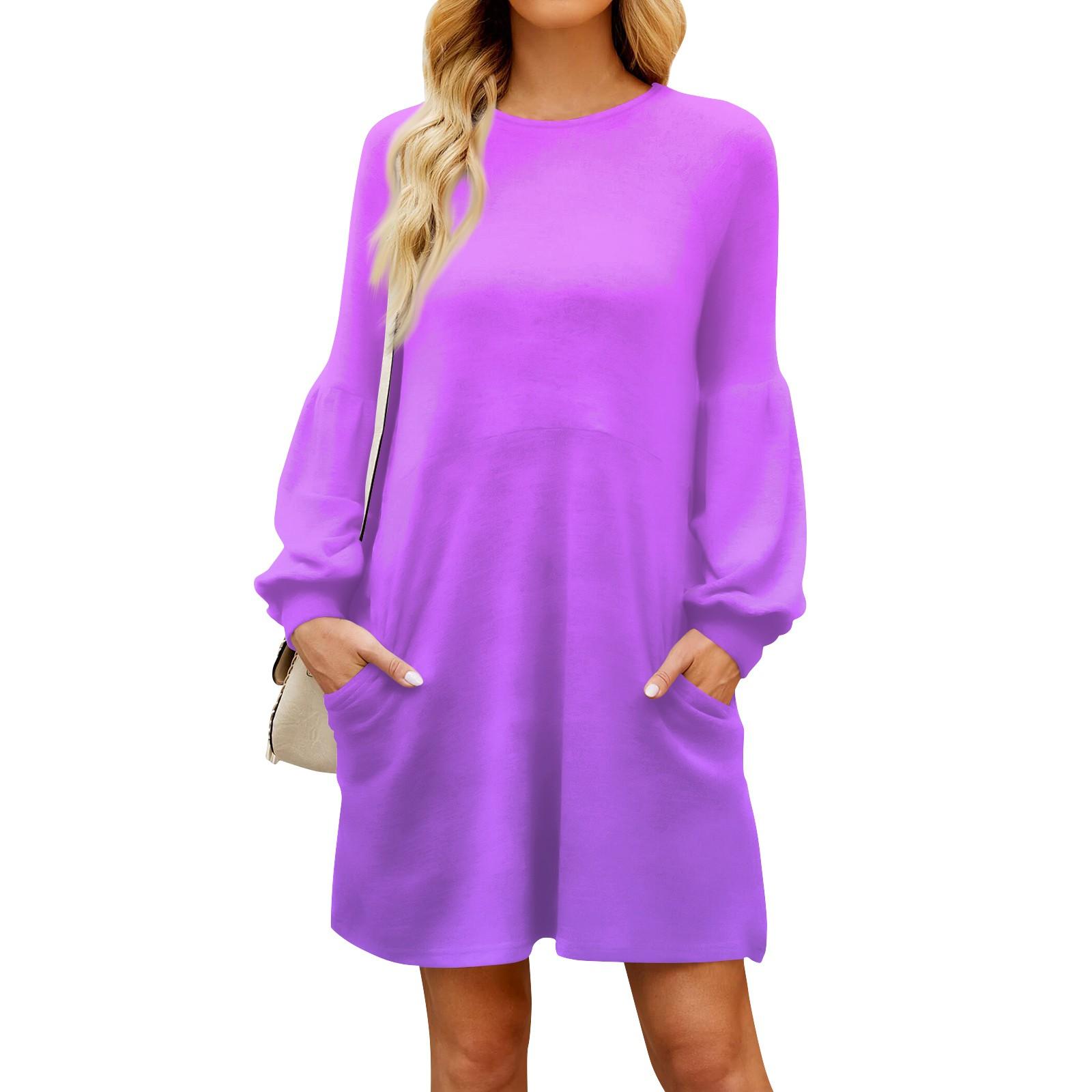 

Модное женское платье трапециевидной формы с длинным рукавом. Осенний повседневный пуловер с круглым вырезом. Свободное платье с карманами. XL