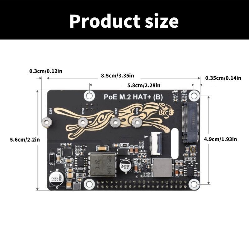 PCIe To M.2 Adapter Power over Ethernet Function For RPi 5 Support NVMe SSD 2230/2242/2260/2280 Fast Speed Read Write