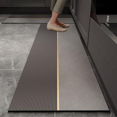 Küchenbodenmatte Rutschfest Ölbeständig Abwischbarer Teppich Leder Pvc Wasserdichter Teppich Beige Linientextur Heimdekoration Matten