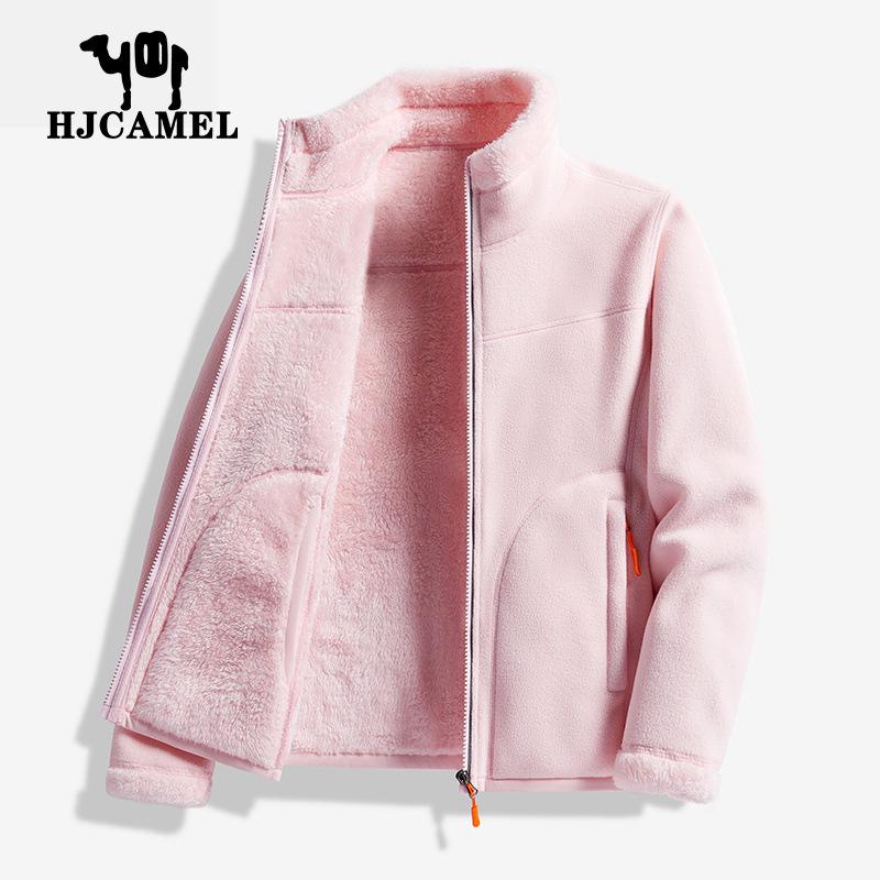 Dámská oboustranná bunda z velbloudí vlny Huagang - Podzimní/zimní silný kardigan z korálového fleecu