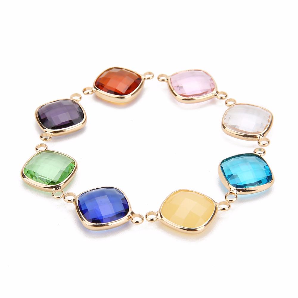 5pcs 11mm White Double Hole Glass Charms Pendants Connector for Chain Bracelets Necklace Women DIY Jewelry Making Findings