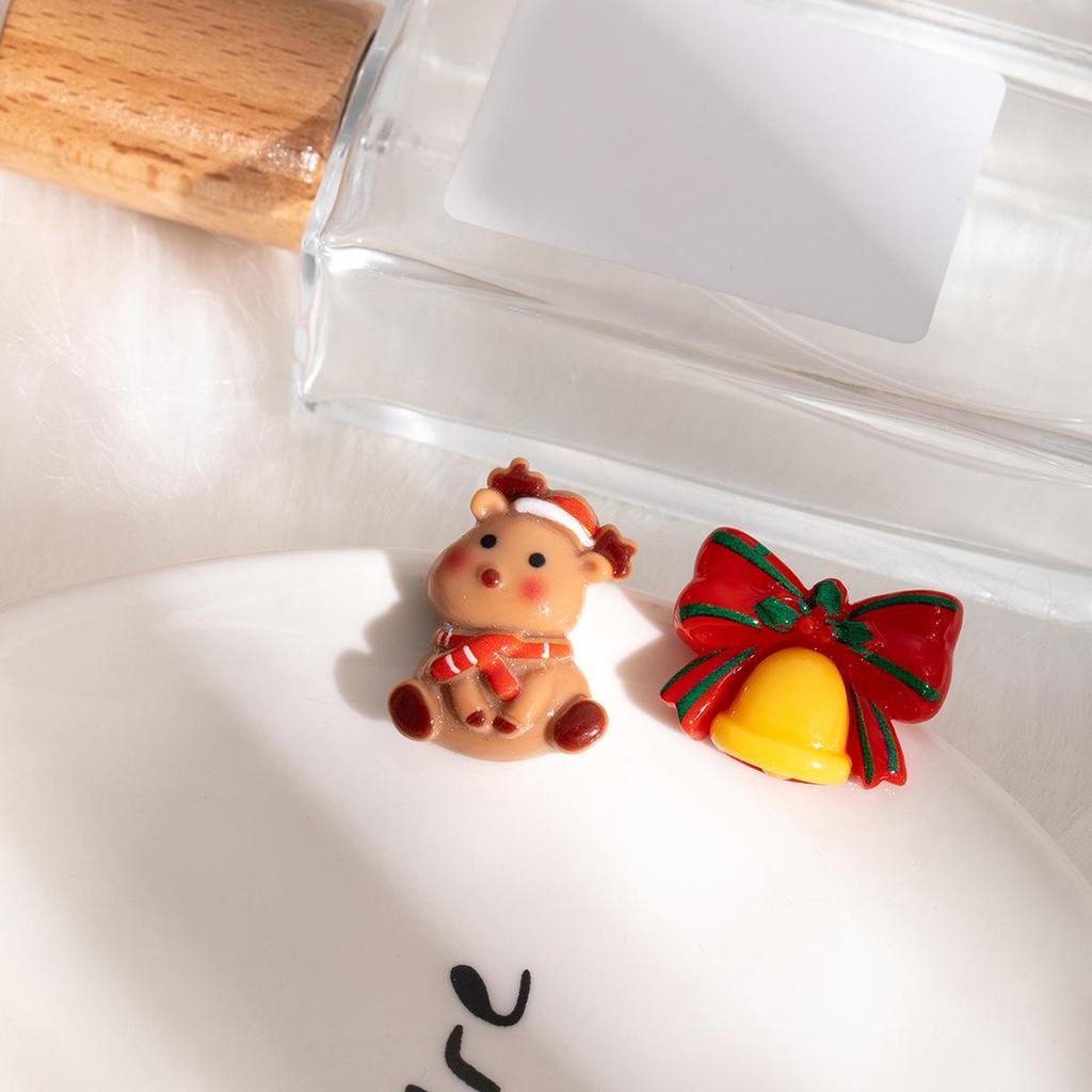 Santa & Reindeer Christmas Earrings: Silver Needle Polymer Clay Design