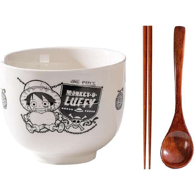 Ceramic Cartoon Anime Dinnerware Set, Includes 16 oz Ramen Bowl and Wooden Chopsticks and Spoon.color-4