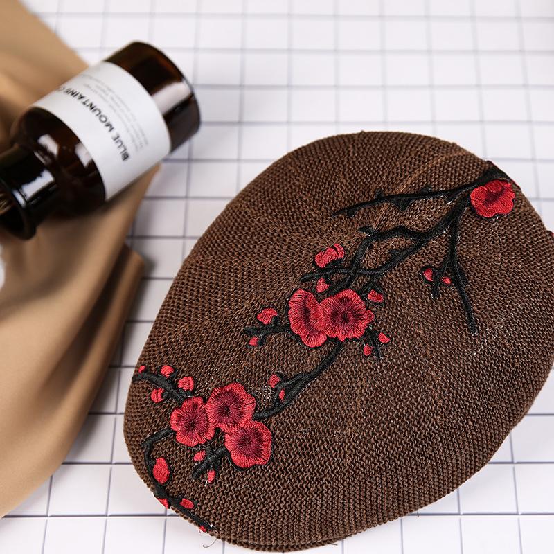 Beret female summer embroidery flower shading breathable tide hat Chinese style square dance hat