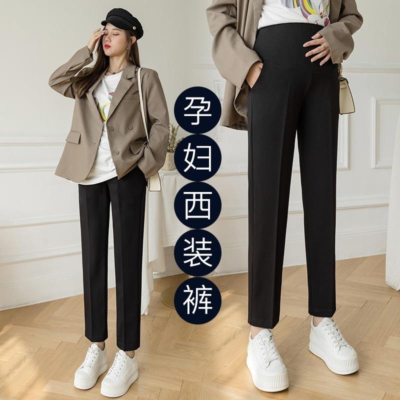 Maternity pants spring and autumn outer wear commuting small professional suit pants nine points fashion belly support large size casual pipe pants