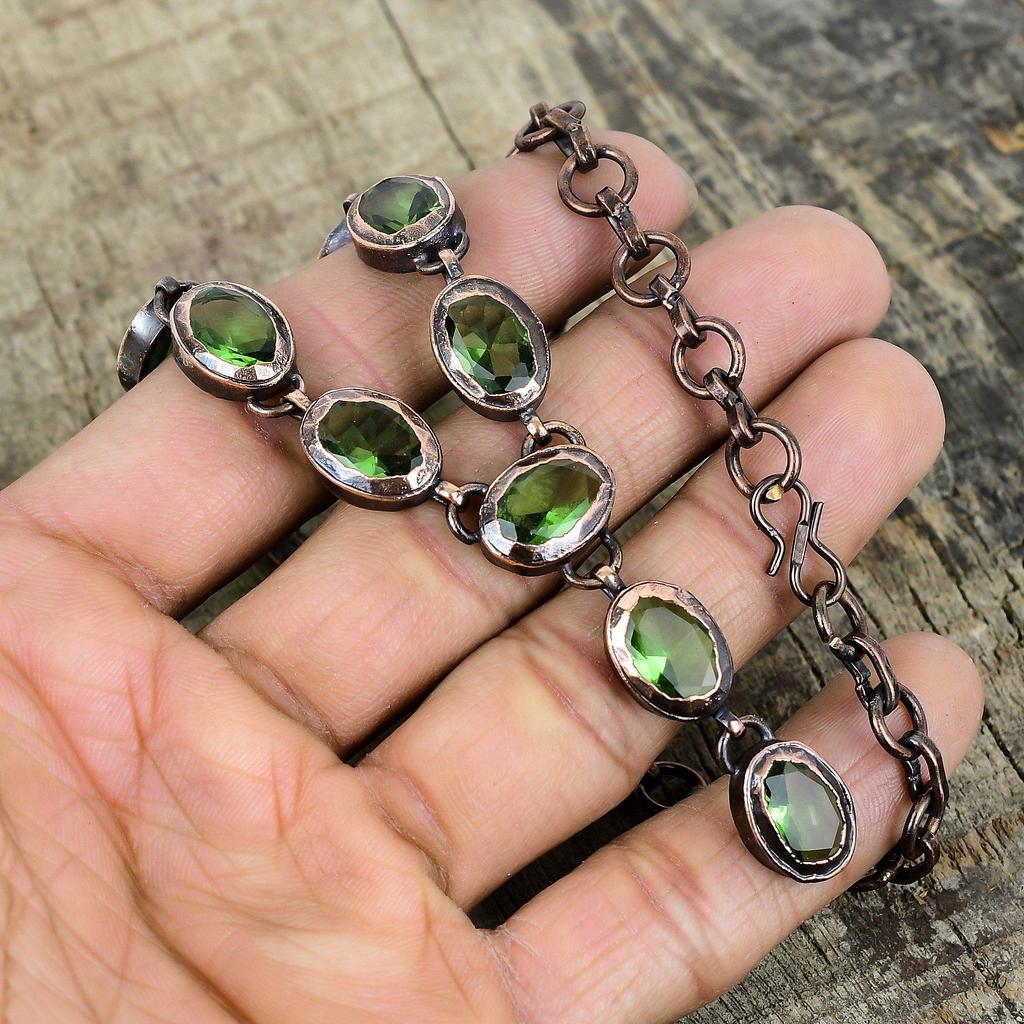 Faceted Green Amethyst Necklace Electroformed Copper Necklace Adjustable Chain Necklace Handmade Jewelry Gemstone Necklace Gifts for Mother