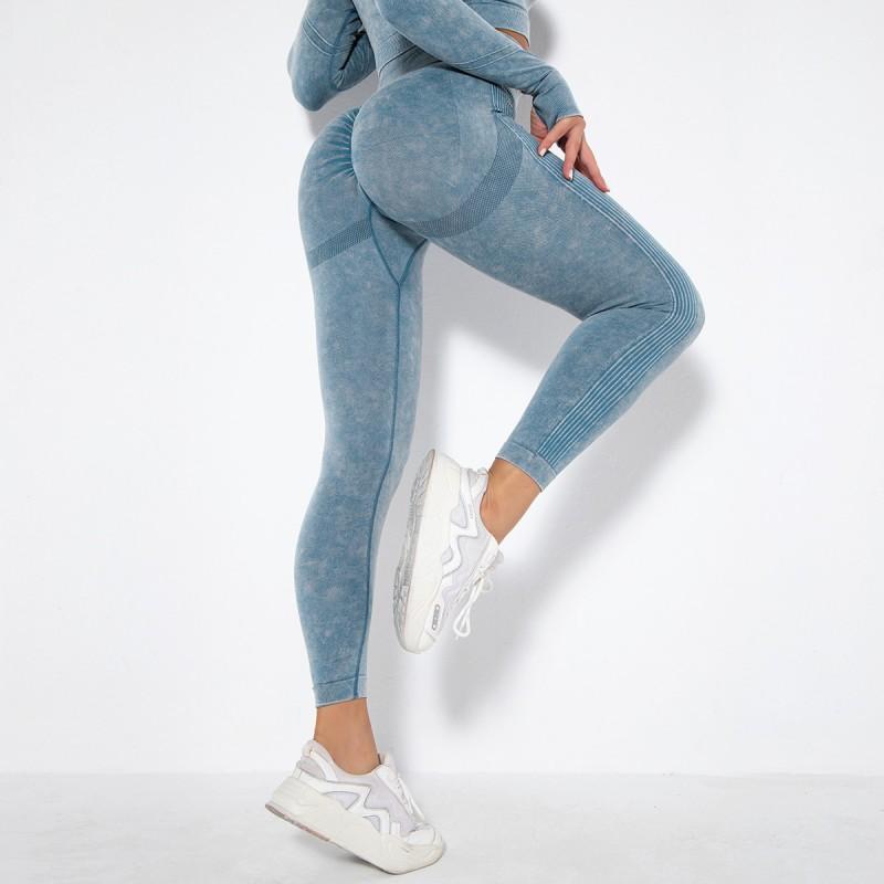 Seamless Knit Washed Workout Leggings Women High Waist Sculpting Yoga Pants Running Fitness Gym