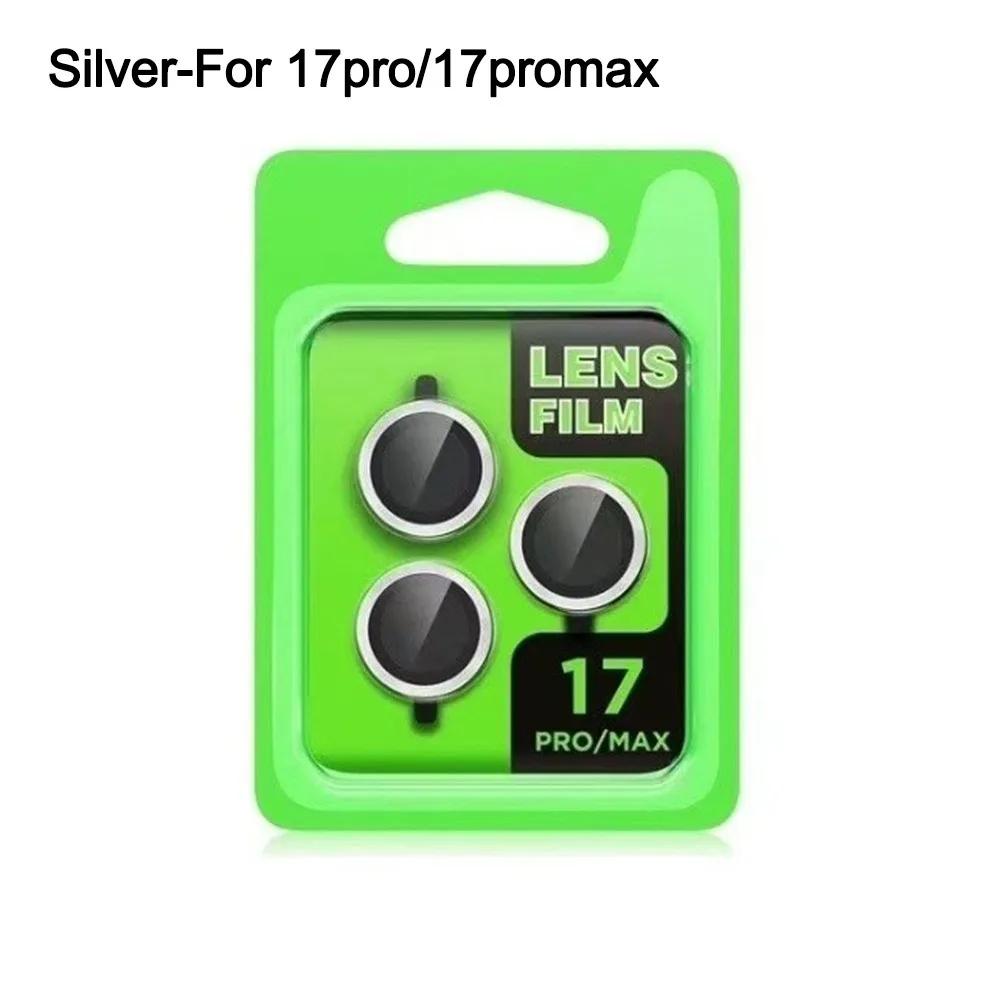 

Metal Tempered Glass Lens Protector 3D Full Cover Camera Lens Cover Snap-On Anti-Scratch for iPhone 17Pro/17 Pro Max срібний
