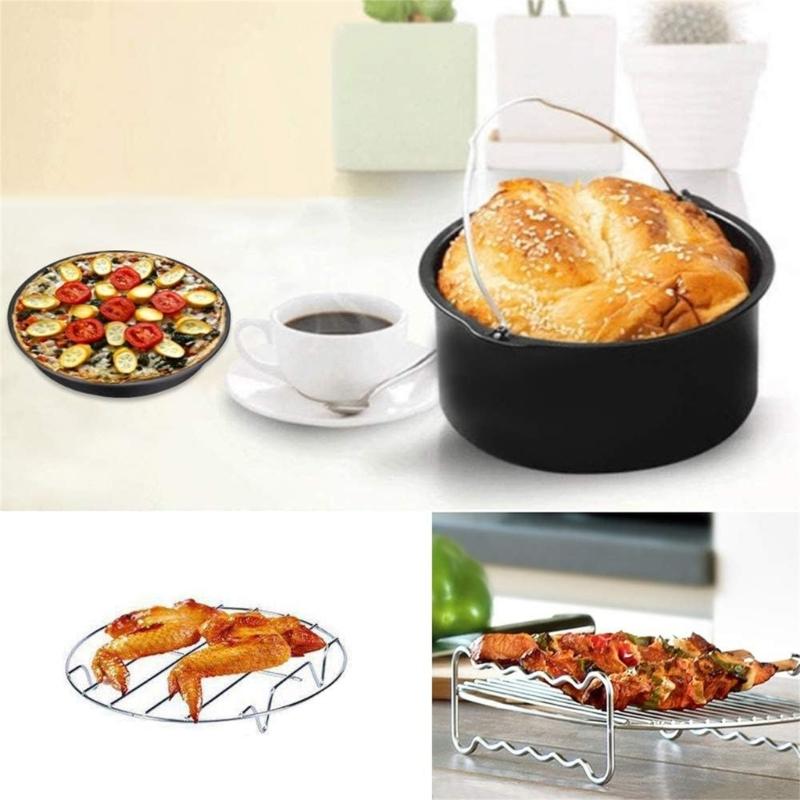 Air Fryers Accessories Skewer Rack Metal Holder Silicone Mat Cake Barrels Pizza Pans Air Fryers Baking Supply for Air Fryers