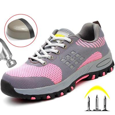 Zapatos de seguridad transpirables de moda para mujer con puntera de acero, botas de seguridad para el trabajo, zapatos de trabajo industriales para mujer, seguridad antigolpes y antiperforación.