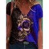 Stylish  Rose 3D Print V Neck T-shirt - Women's Casual Short Sleeve Medium Stretch T-Shirts