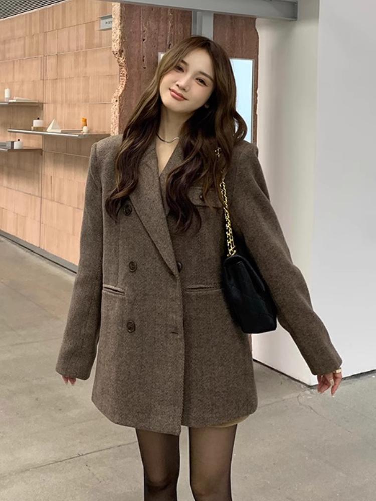 Elegant Reversible Cashmere Coat Women's Autumn Winter Short 2024 New Loose Jackets Korean Chic Woolen Blazer Clothes Streetwear