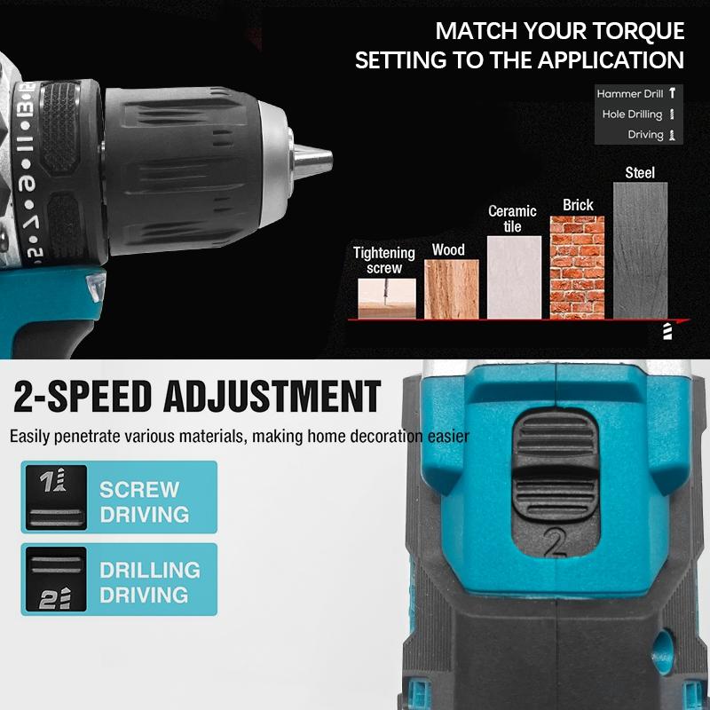 1/2 Inch 1700RPMDrill Brushless Motor Lithium Electric  Cordless Drill Compact Hammer Drive For 18V Makita Battery Pin