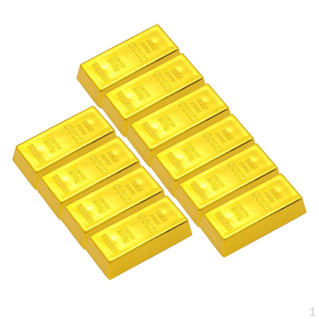 

Set of 10 Artificial Fake Gold Bar Bullion Prop Party Desk Toy Gifts