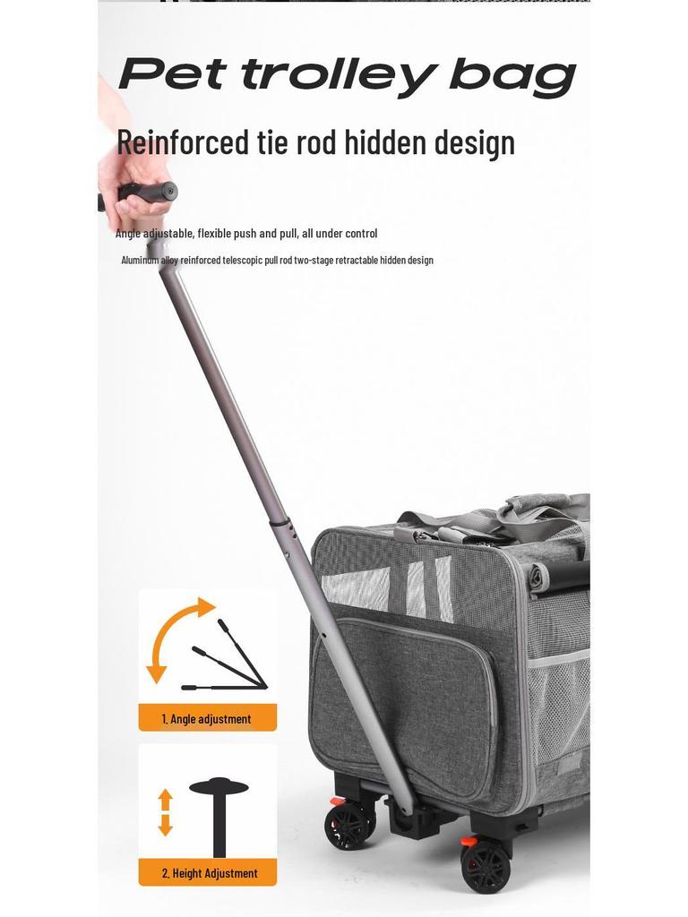 Large Capacity Cat Carrier Rolling Suitcase with Two Compartments for Pet Travel