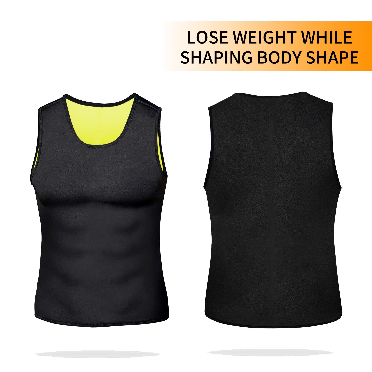 

Мужская компрессионная рубашка, корректирующее белье для похудения, майка, тренажер для талии, жилет для пота, рубашка для контроля живота, тренировочная майка, неопреновый костюм для сауны, формирователь тела чёрный/жёлтый