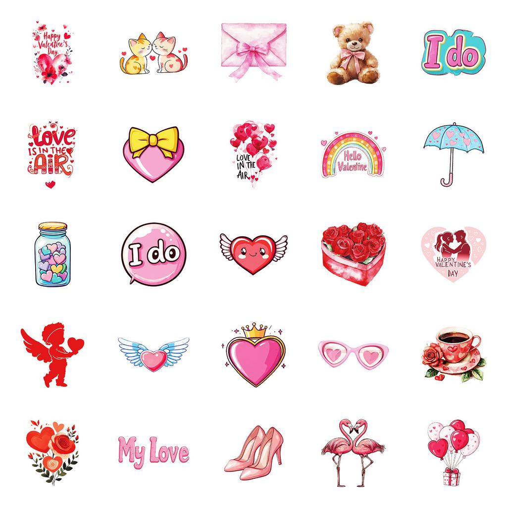 50 Valentine's Day Series Graffiti Waterproof Stickers Mobile Phone Case Skateboard Notebook Stickers