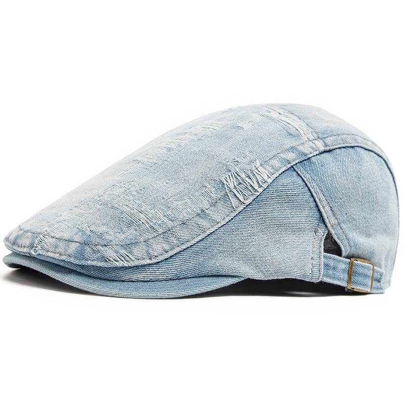 Ripped Denim Beret Men's and Women's Fashion Washed Cotton Old Cap Spring and Autumn Painter Forward Hat Retro