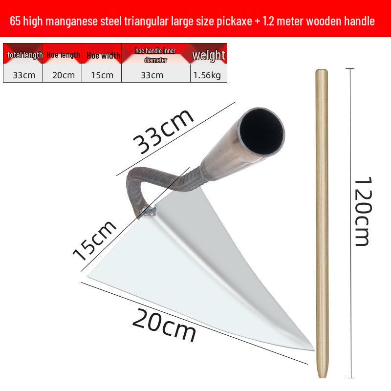 Trójkątna motyka ze stali manganowej do kopania rowów i sadzenia warzyw - Kompletny zestaw narzędzi rolniczych
