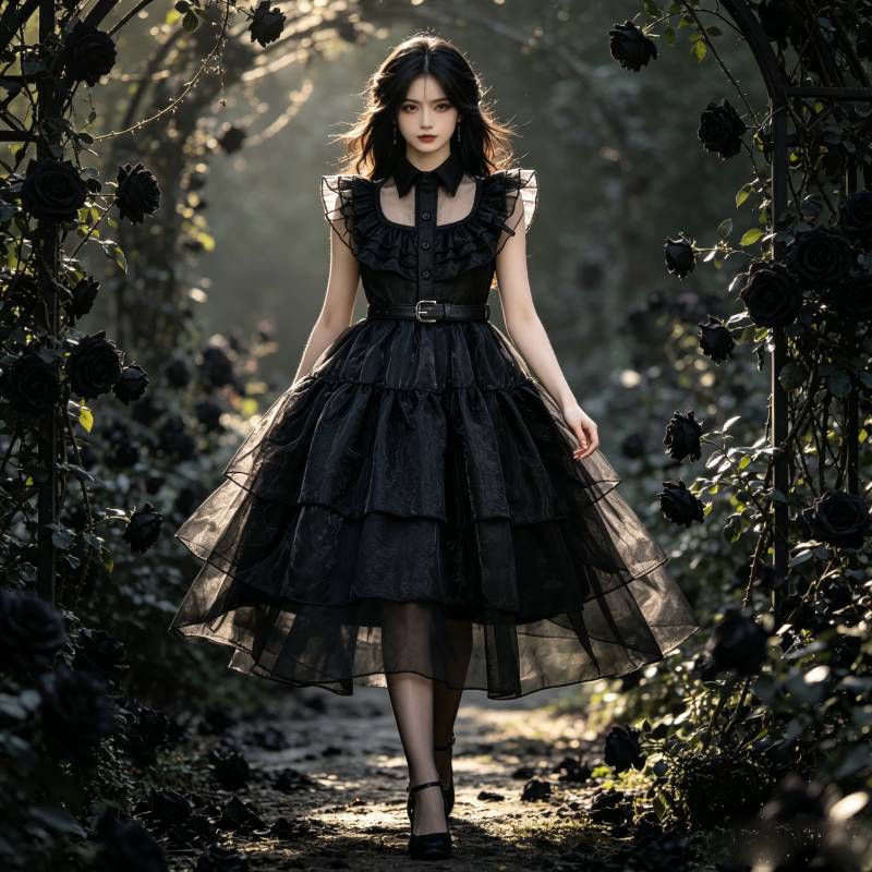 Costume Cosplay Enfant Mercredi Addams avec Robe en Mousseline pour les Fêtes d'Halloween