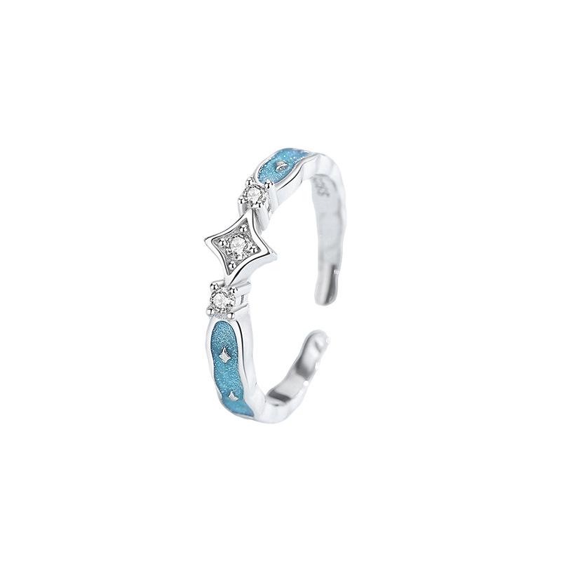 Tichia Starry Brilliant S925 Silver Adjustable Enamel Star Couple Rings Adjustable Opening