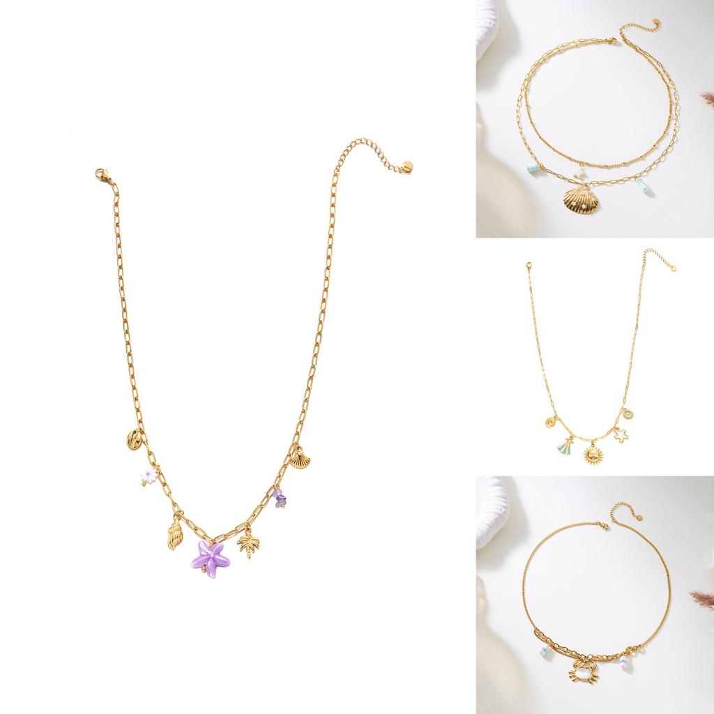 Summer Jewelry Multilayer Stainless Steel Starfish Shell Pendant Necklace For Women