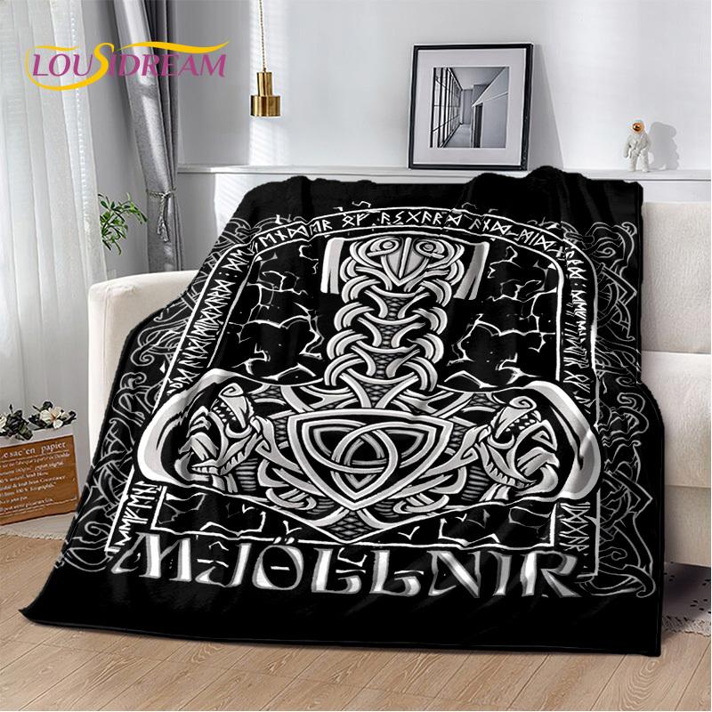 Viking Nordic Odin Valhalla Cartoon Valknut Blanket,Soft Throw Blanket for Home Bedroom Bed Sofa Picnic Office Travel Cover Kids